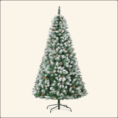 Sapin de Noël artificiel enneigé 6 pi avec des branches réalistes, 61 pommes de pin et 800 pointes