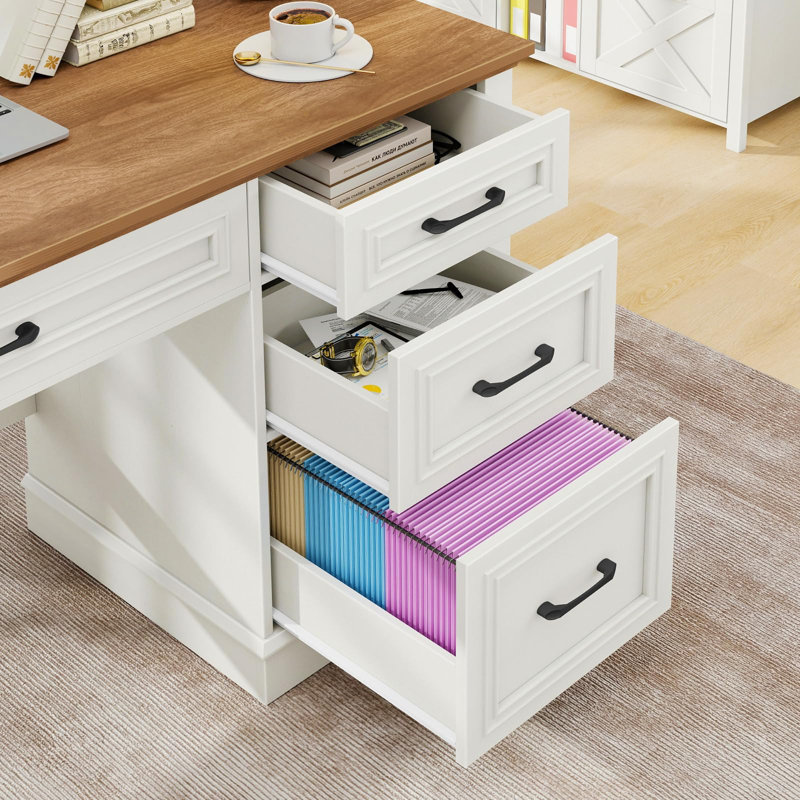 Farmhouse 47" Executive Desk With Charging Station, Brown/White