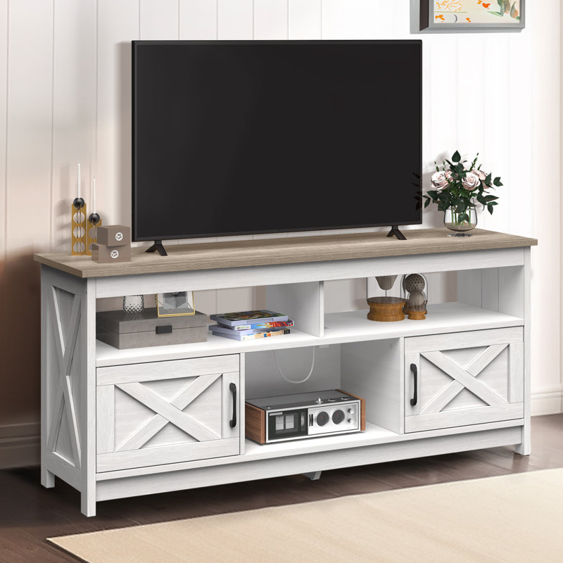 Stellan 59" Rectangular Farm House TV Stand with 2 Cabinets for TVs up to 65" For Living Room