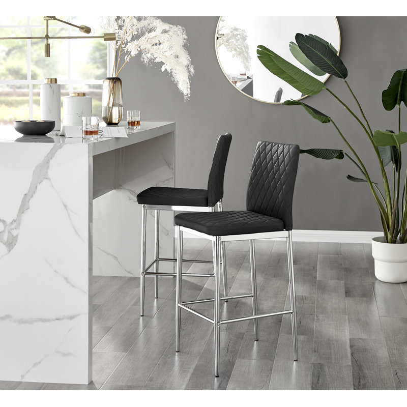 Tabouret de bar en similicuir, Noir, noir, noir, noir, Argent argent