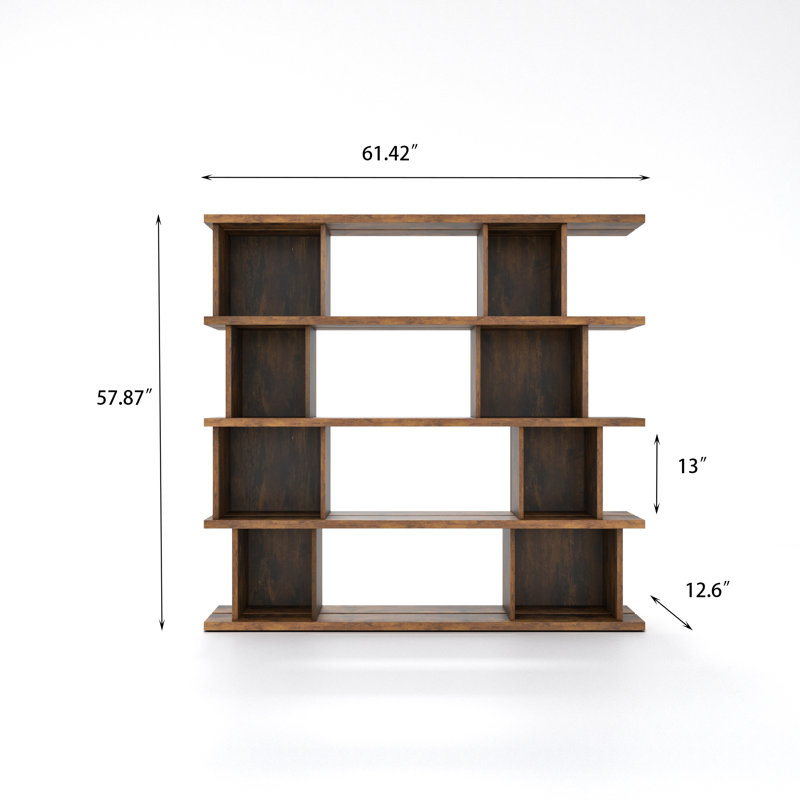 Bibliothèque moderne en bois géométrique, étagère de rangement grande ouverte avec design cubique, étagère de présentation contemporaine pour le salon ou le bureau