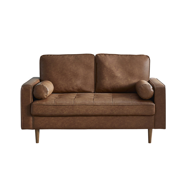 Altmann 2 Seater Faux Leather Loveseat Sofa, Brown