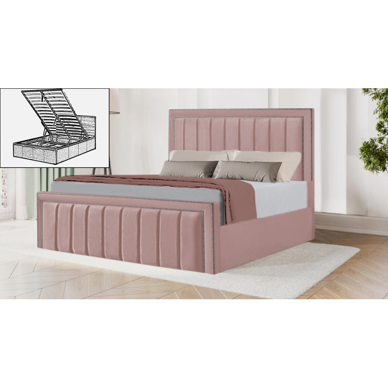 Luciana Upholstered Ottoman Storage Bed, Pink, Super King (6')