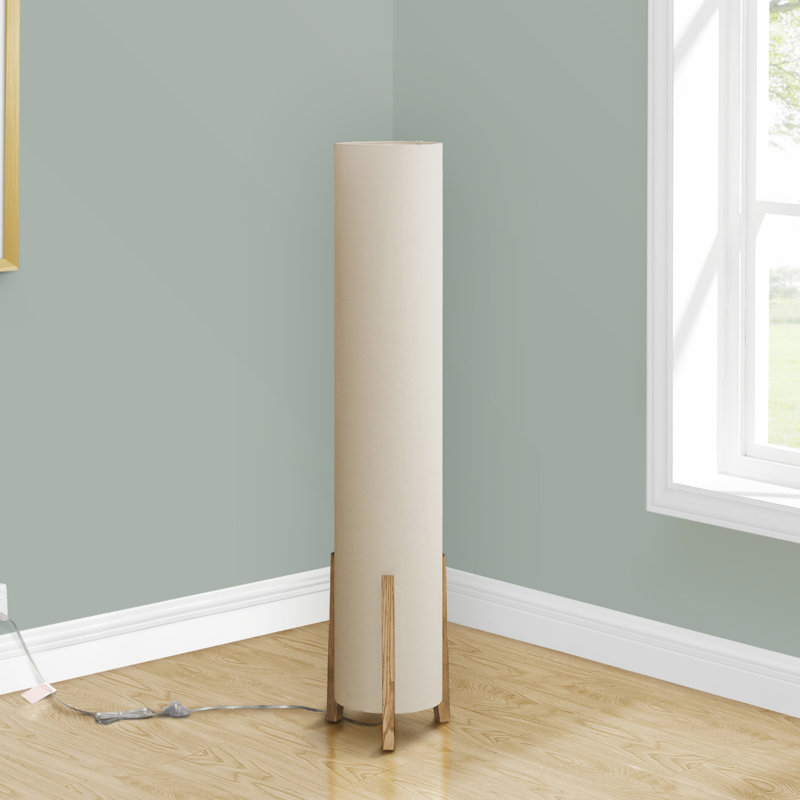 Contemporary 50-Inch Floor Lamp With Brown Wood Look Base And Ivory Linen Shade, Easy On/Off Foot Switch