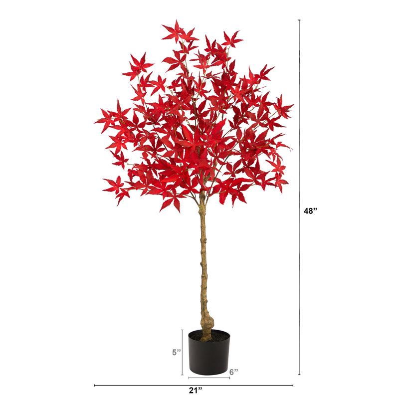 Faux Maple Tree in Freestanding, 48" H x 21" W x 16" D, Orange