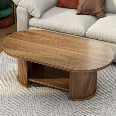 Table basse ovale cannelée, table basse en bois de ferme de 47 po, table basse Mid-Century à 2 niveaux avec tablette de rangement, table d'appoint centrale avec base double, tables de salon Boho