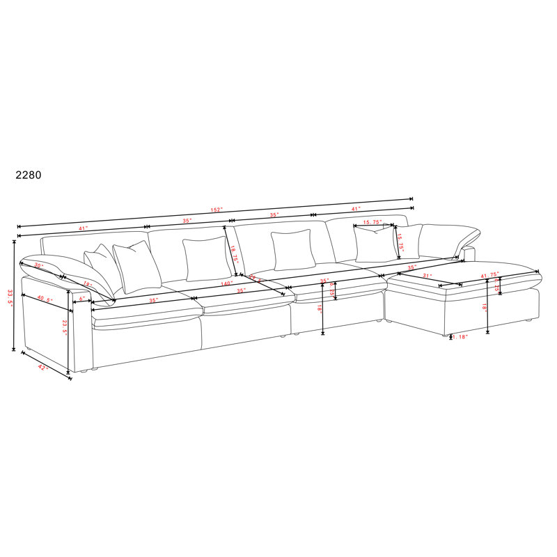 Luxurious Chenille Fabric 4-Piece Modular Sectional Sofa with Ottoman, 33.5" H x 117" W x 73" D, Black Chenille
