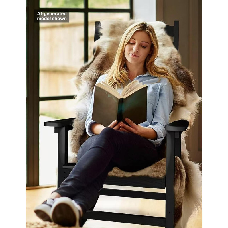 Waddon Oversized Modern Resin Rocking Adirondack Chair, Black