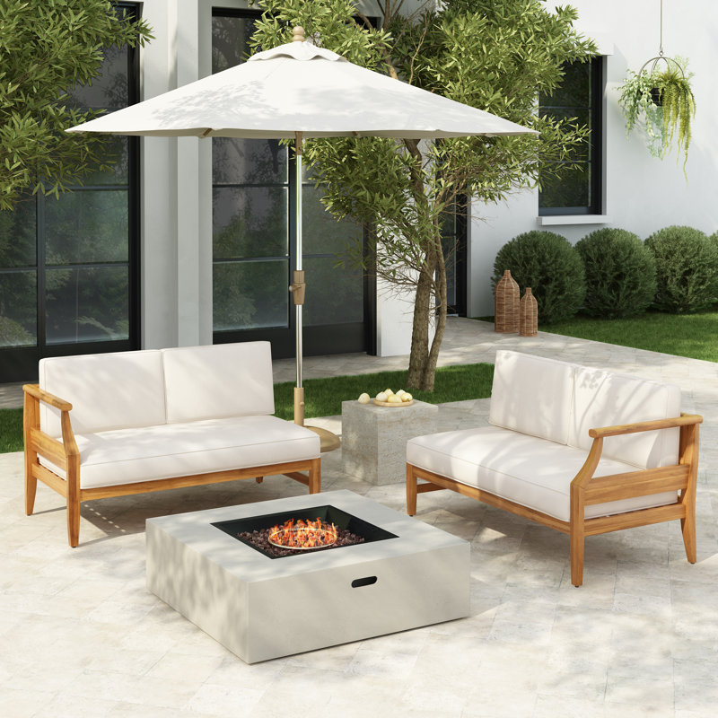 Canapé modulaire d'extérieur en bois d'acacia avec coussins Trishul, Beige