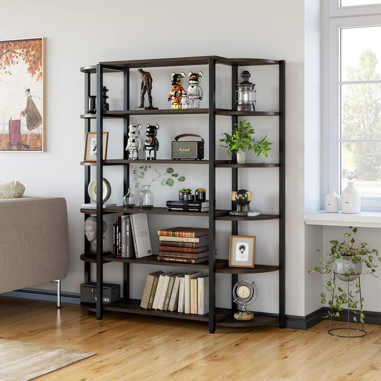 79 in. Black Engineered Wood 6-Open-Shelf Bookcase with Sturdy Metal F