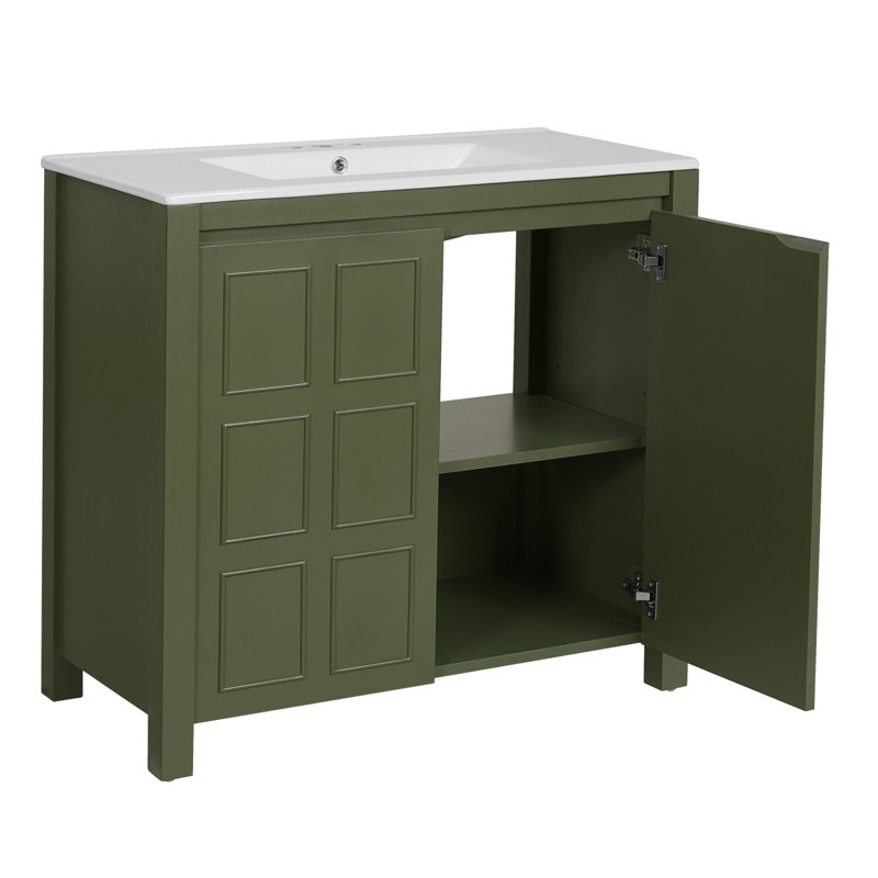 Organisateur de meuble-lavabo de salle de bain avec meuble-lavabo / meuble-lavabo en céramique, Vert olive