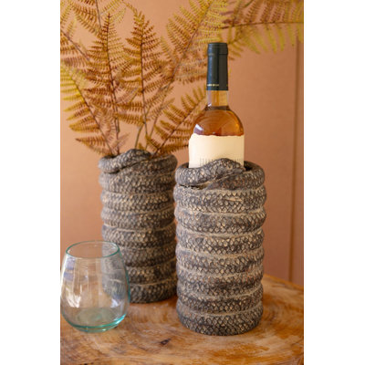 Kalalou 10"H Handmade Clay Snake Wine Cooler – Textured Grey Bottle Holder for Unique Wine Display, Set Of 2