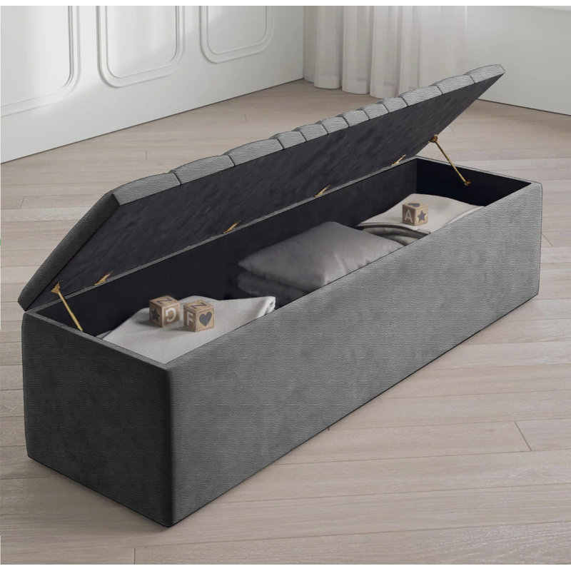 Large Striped Wide Rectangle Solid Color Standard Ottoman Storage Box, Naples Upholstered Deep Storage End of Bed Bench