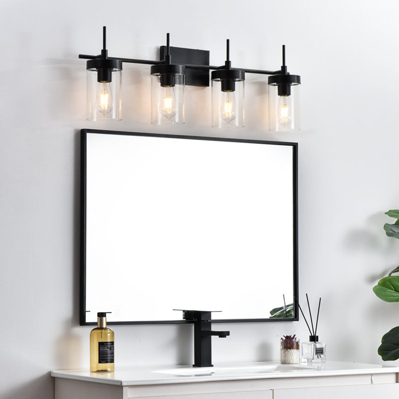 Éclairage pour meuble-lavabo à intensité variable Annisha, Noir, H 11 po x l 32 po x P 32 po, Quatre lumières