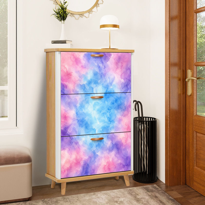Rangement pour chaussures avec 3 tiroirs rabattables pour un range-chaussures en pastel abstrait et violet