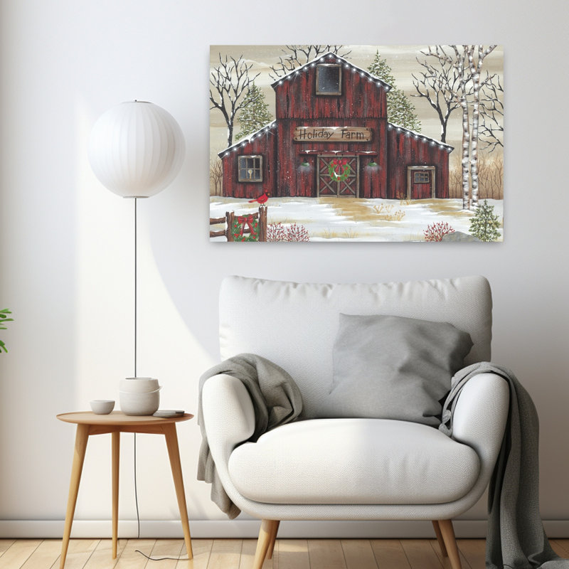 Holiday Farm Barn 1 Piece Wrapped Canvas Wall Art, 60.96cm H x 91.44cm W