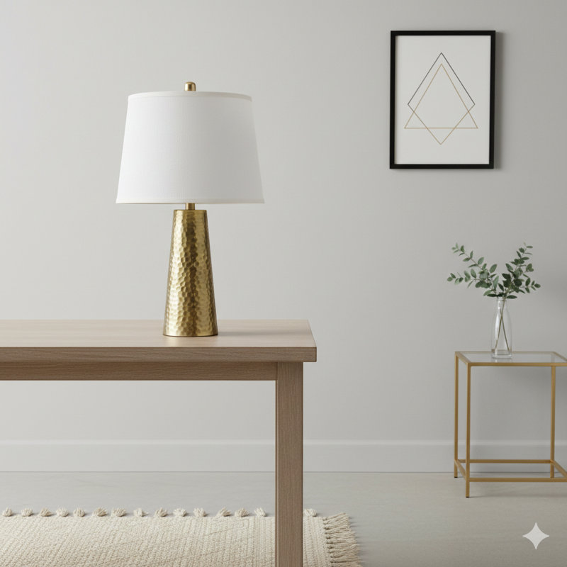 Lampe de table de 25 pouces de haut avec une feuille en métal martelé