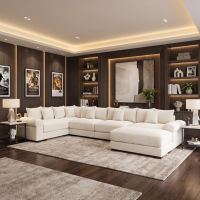 Canapé modulaire en velours côtelé beige de 154 po de largeur et 154 places, idéal pour le cinéma maison