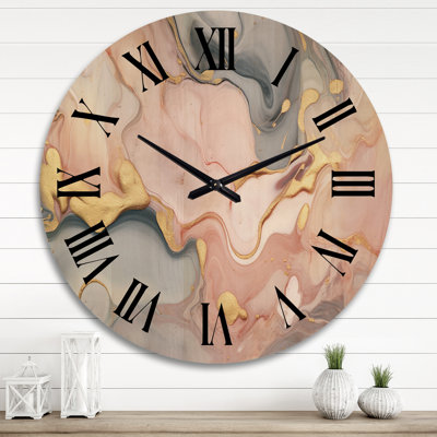 Horloge murale surdimensionnée en bois rose et doré