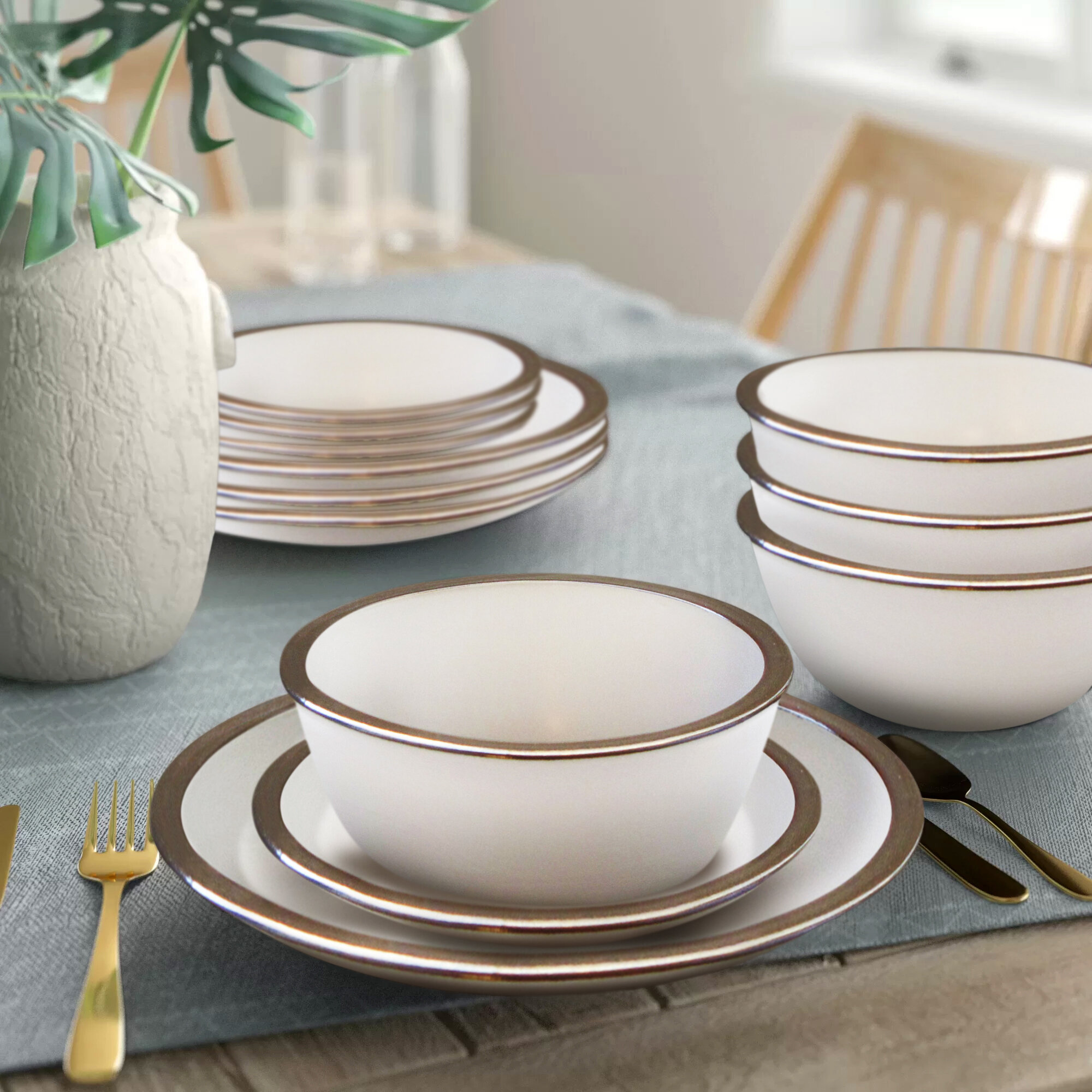 Stone Lain Constance 16-Piece Dinnerware Set Porcelain, Service for 4, Brown