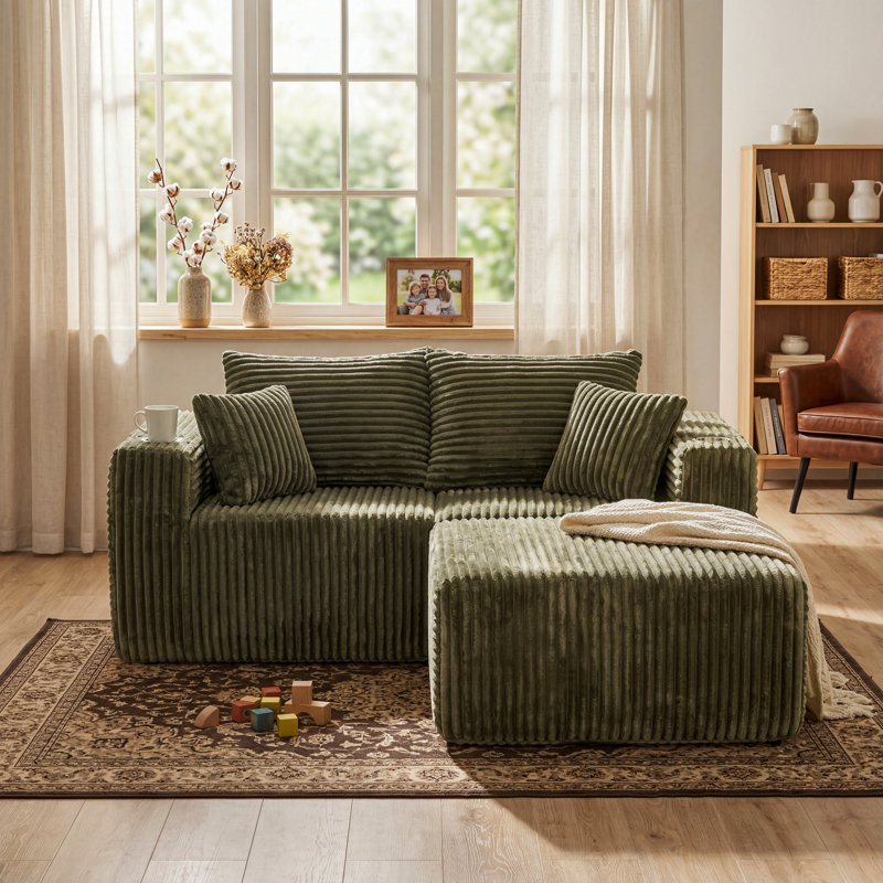 Canapé modulaire en L de 3 pièces Aldora, Green Corduroy