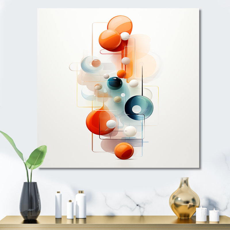 Orange et bleu cercles en harmonie II - art mural géométrique, Toile tendue, H 16 po x l 16 po x P 1 po