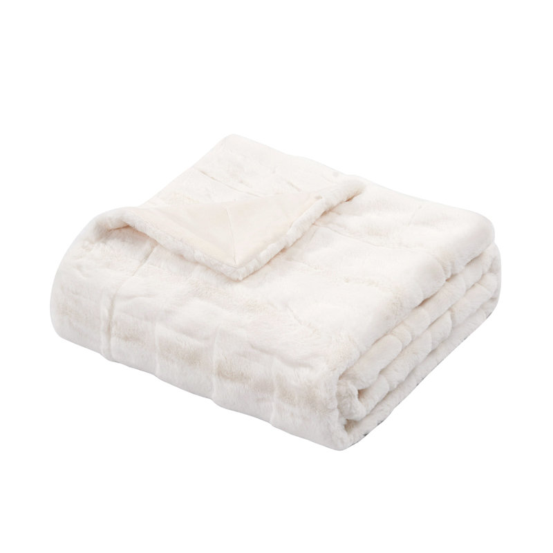 Jeté élégant en fausse fourrure, Blanc / Blanc, L 50 po x L 60 po