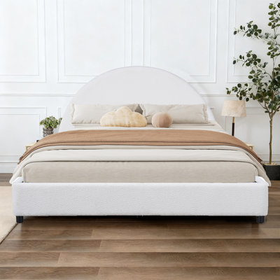 Boucle Cloud Bed Frame With Arch Shaped Headboard, Boho Or Modern Style Upholstered Queen Size Bed Frame,No Box Spring Needed