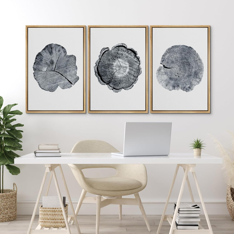 Anneaux d'arbre en bois, reproduction sur toile, 3 pièces, Naturel, H 24 po x l 16 po x P 1,5 po