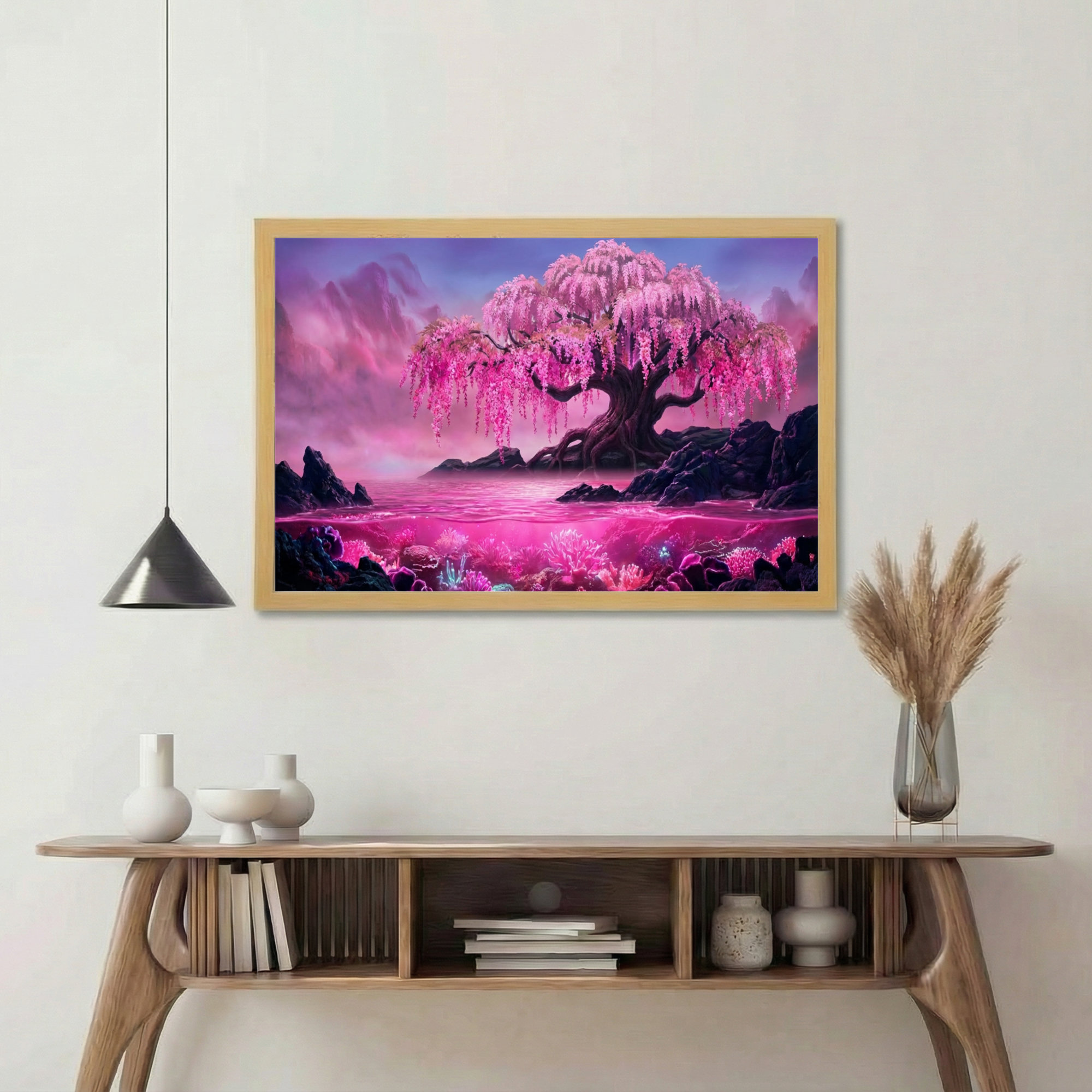 Winston Porter Pink Cherry Blossom Tree Fantasy Landscape Canvas ...