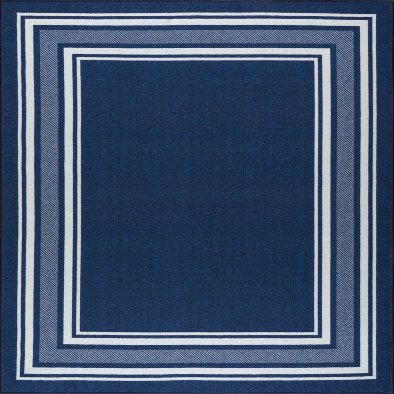 Quinnipack Dark Blue Non-Slip Area Rug, Square 2'7"