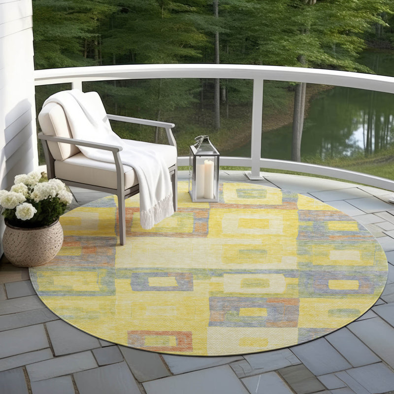 Tapis jaune intérieur / extérieur lavable à la machine Cicel ACN1142, Rond 8 pi