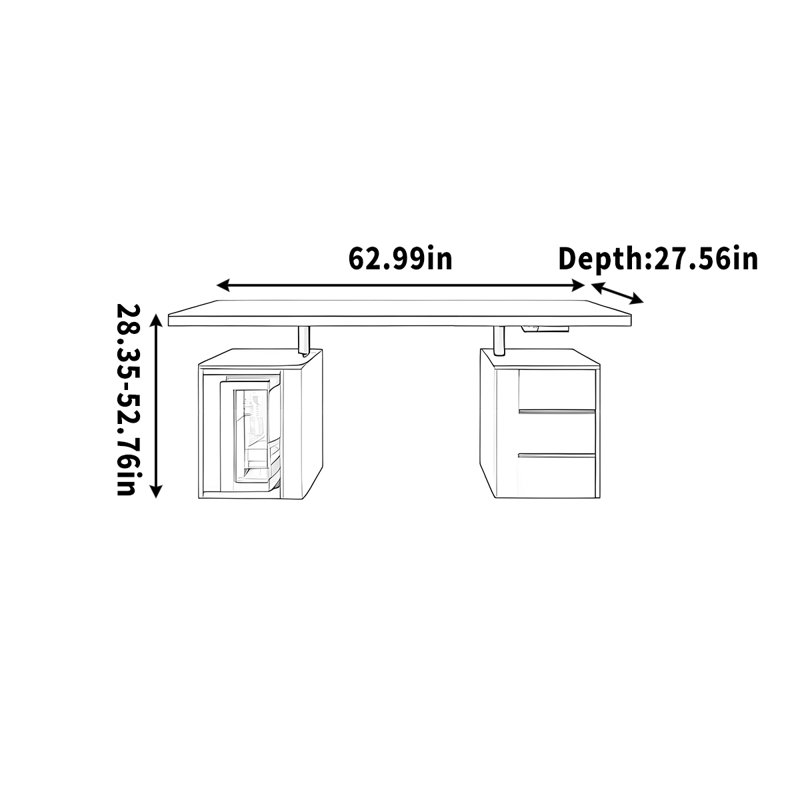 Bureau intelligent à hauteur réglable pour apprendre, H 52,76 po x l 62,99 po x P 27,56 po