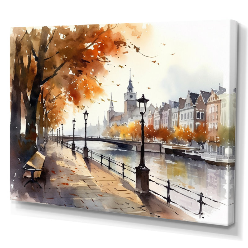 Waterfront Cityscape II - City Art Deco Canvas Print, 30" H x 40" W x 1.5" D, Wrapped Canvas