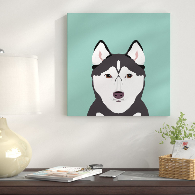Husky, impression sur toile tendue, H 18 po x l 18 po x P 1,5 po, Toile encadrée noire, Pas de tapis