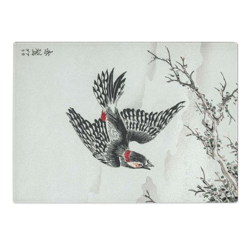 Glass Great Spotted Woodpecker by Numata Kashu Chopping Board, 28.5 cm W x 20 cm L