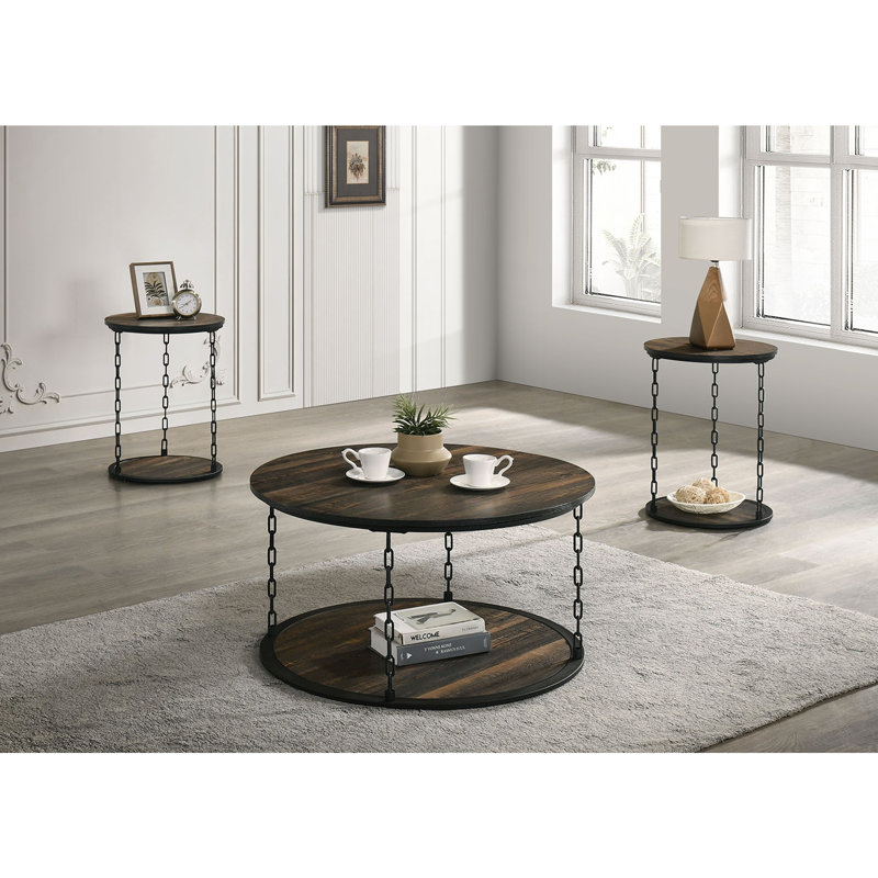 Natural Finish Rustic 3Pc Table Set, Black/Natural