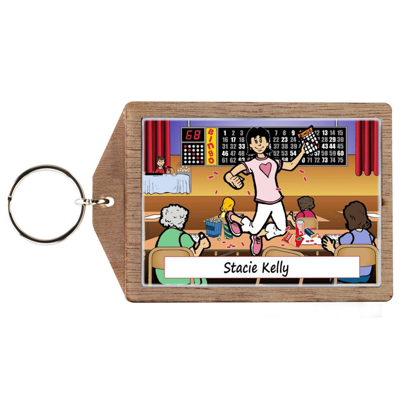 Joueur de bingo personnalisé - porte-clés féminin en bois, Oui