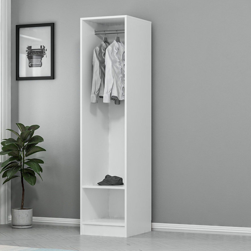 Armoire blanche moderne avec de nombreuses tablettes Wesa, 18,0 po x 74,8 po x 20,5 po | 100% panneau de particules enduit de mélamine, épaisseur: 0,7 pouce | Conception élégante, parfaite pour organiser les vêtements et les accessoires dans n'importe quelle pièce