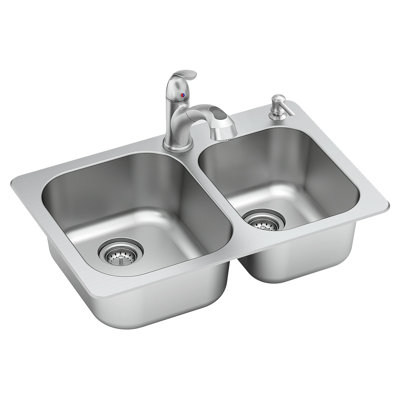 Évier de cuisine encastré à double cuve avec robinet et distributeur de savon 33 po x 22 po Sullivan