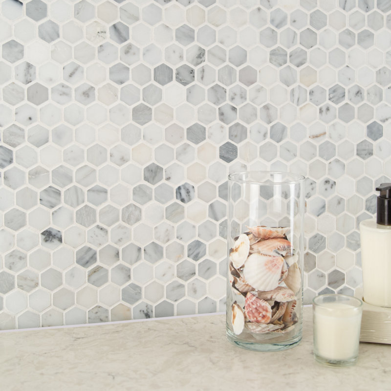 Iona Mist Hexagon 12 in. x 12 in. Polished Marble Mosaic Floor and Wall Tile