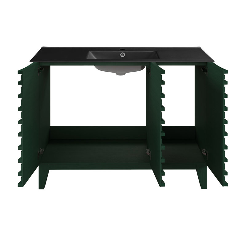 Meuble-lavabo autoportant Cascade 48 po en chêne vert avec comptoir à 3 trous noir, Noir mat, 8 po