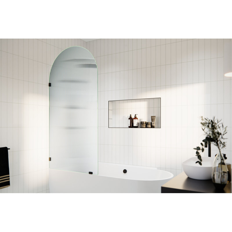 Maven 34 in. x 66.75 in. Frameless Arched Fluted Single Fixed Bath Panel, Matte Black