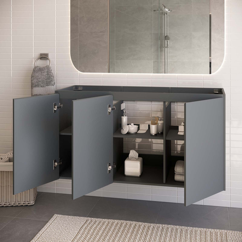 Modway 48" Wall Mounted Double Bathroom Vanity Base Only, Gray, Black