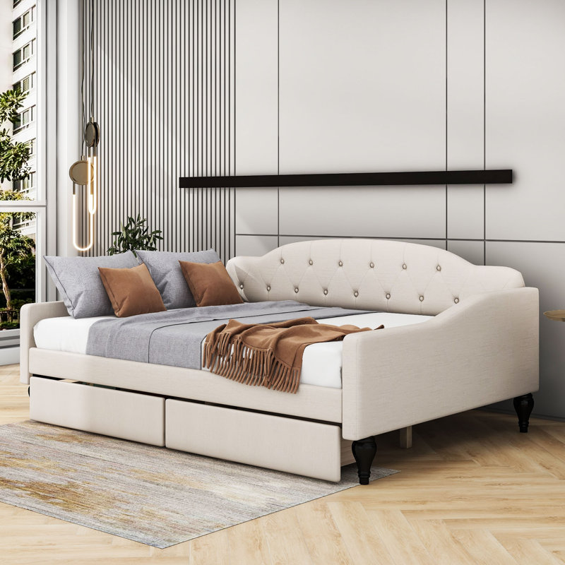 Lit de jour double rembourré avec deux tiroirs Montray