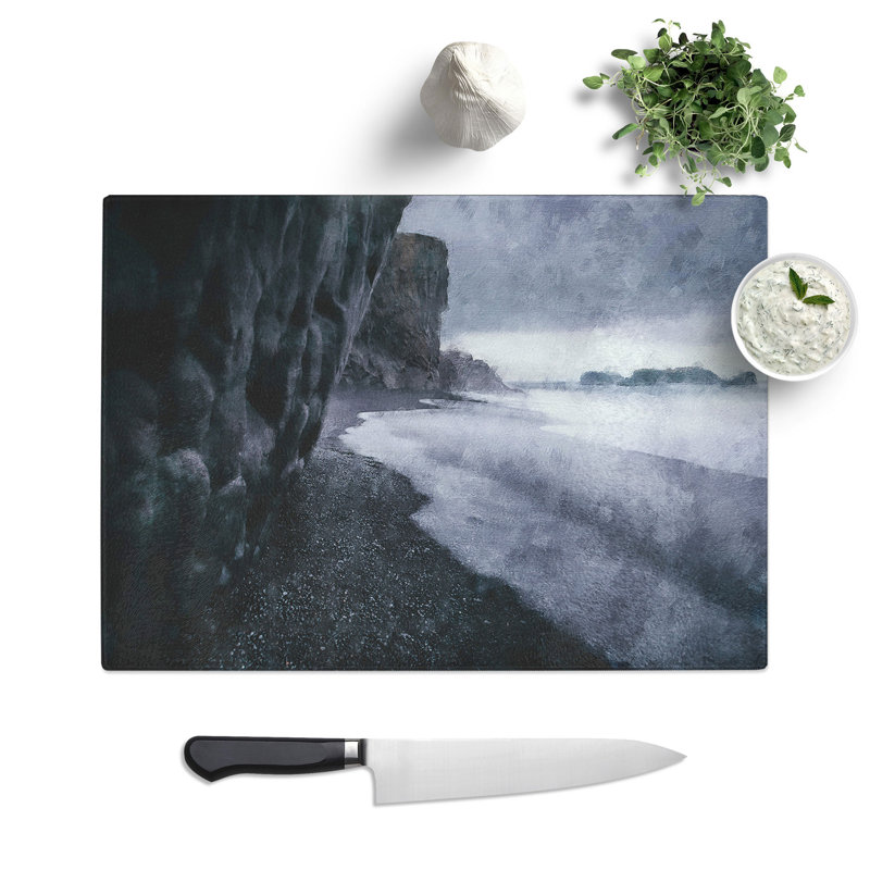 Tempered Glass Black Beach in Iceland Chopping Board, 28.5 cm x 39 cm