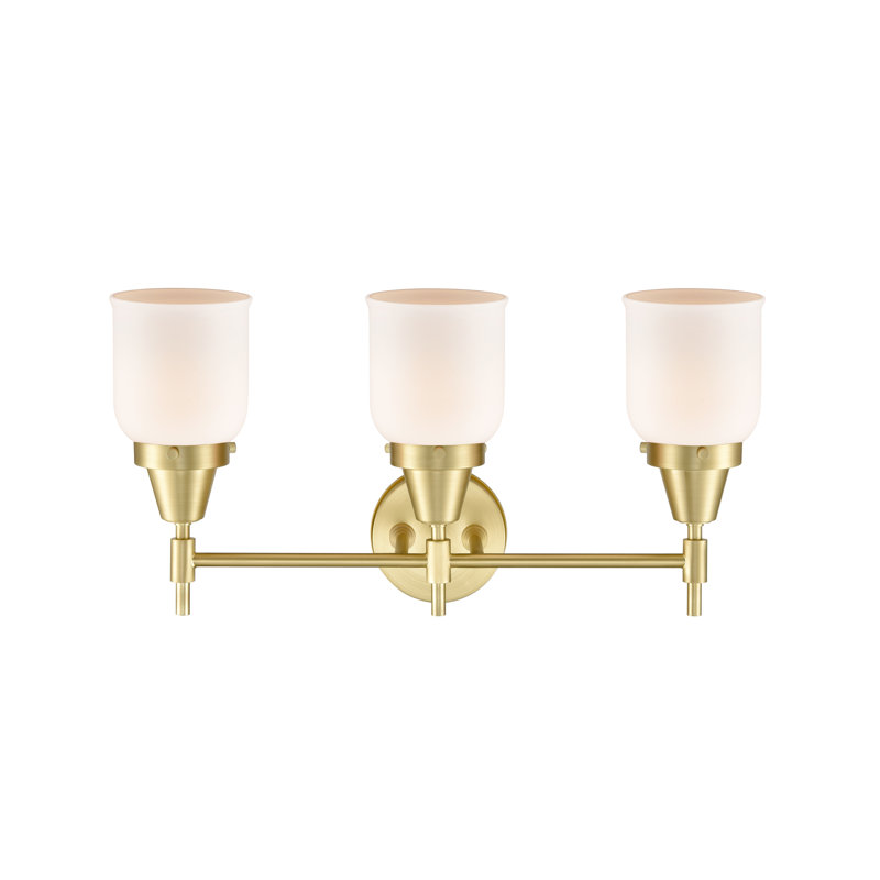 Éclairage pour meuble-lavabo à 3 lumières à intensité variable Gayle, Laiton satiné, Blanc mat