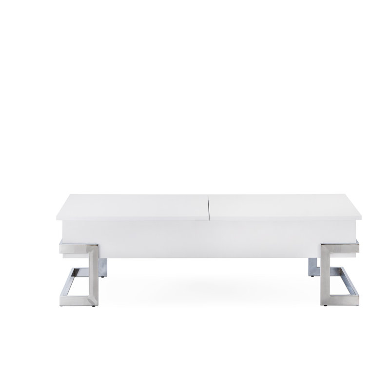 Table basse blanche à plateau relevable ultrabrillant pour une décoration moderne avec des détails