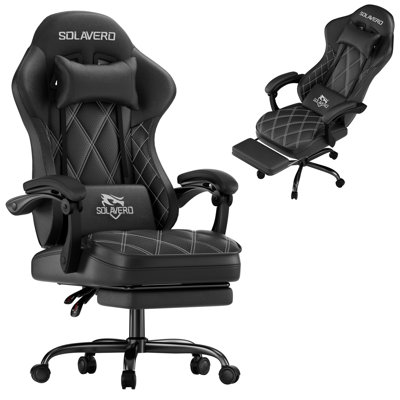 Ergonomic Gaming Chair with Massage Lumbar Support, 90°-135° Reclining Computer Office Chair, Wide Wingle-Free Seat, Linkage Armrests, Breathable PU Leather, Retractable Footrest, 360° Swivel Height Adjustable Game Desk Chair for Adults, Max Load 330lbs