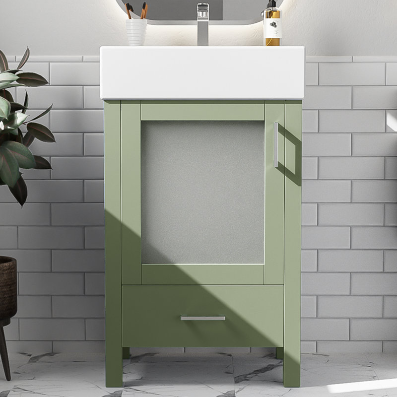 20" Bathroom Vanity Cabinet With Ceramic Sink And Storage Cabinet, Green
